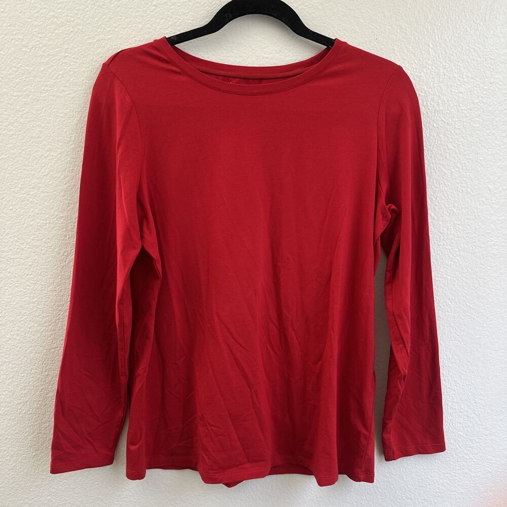 Chicos Women’s Red Long Sleeve Pima Cotton Modal Long Sleeve Shirt SZ Medium